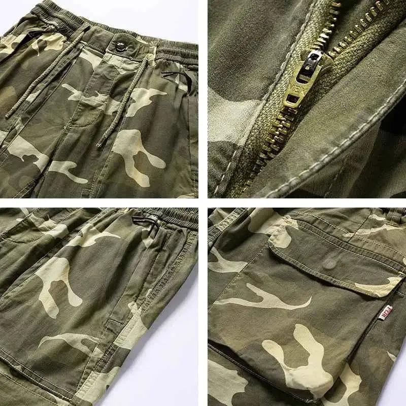 Men Summer Casual Classic Multi Pocket Camouflage Cotton Cargo Shorts Vintage Twill