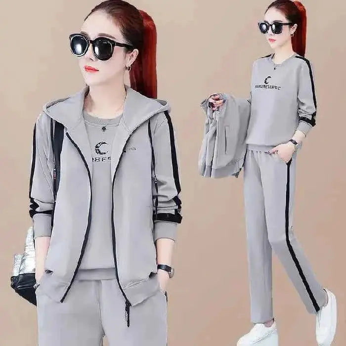 Spring Autumn Women Tracksuit 3 Piece Set Coats Sweatshirts Pants Loose Fit Casual Sportswear Outfit