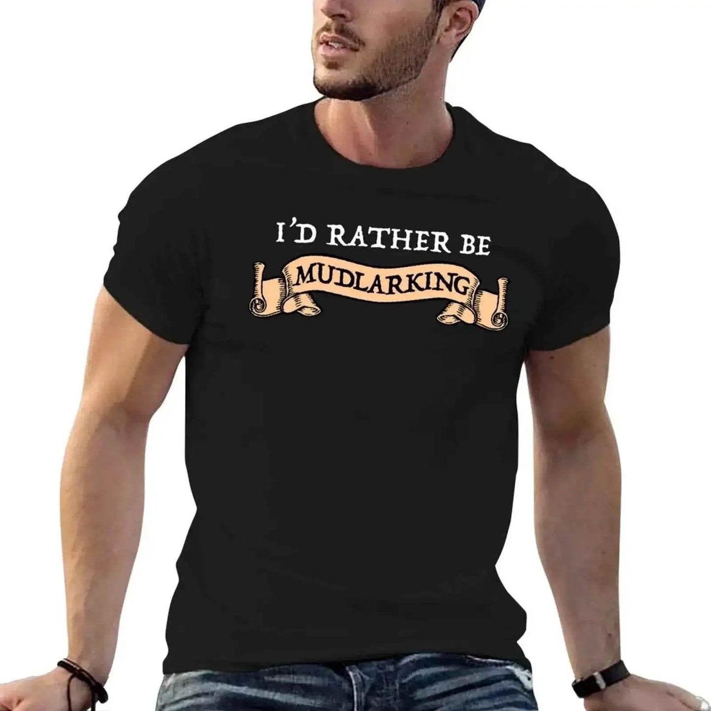 I Would Rather Be Mudlarking Mens V-Neck T Shirt Graphic Tee Cotton Vintage Style Casual Everyday Wear For Men