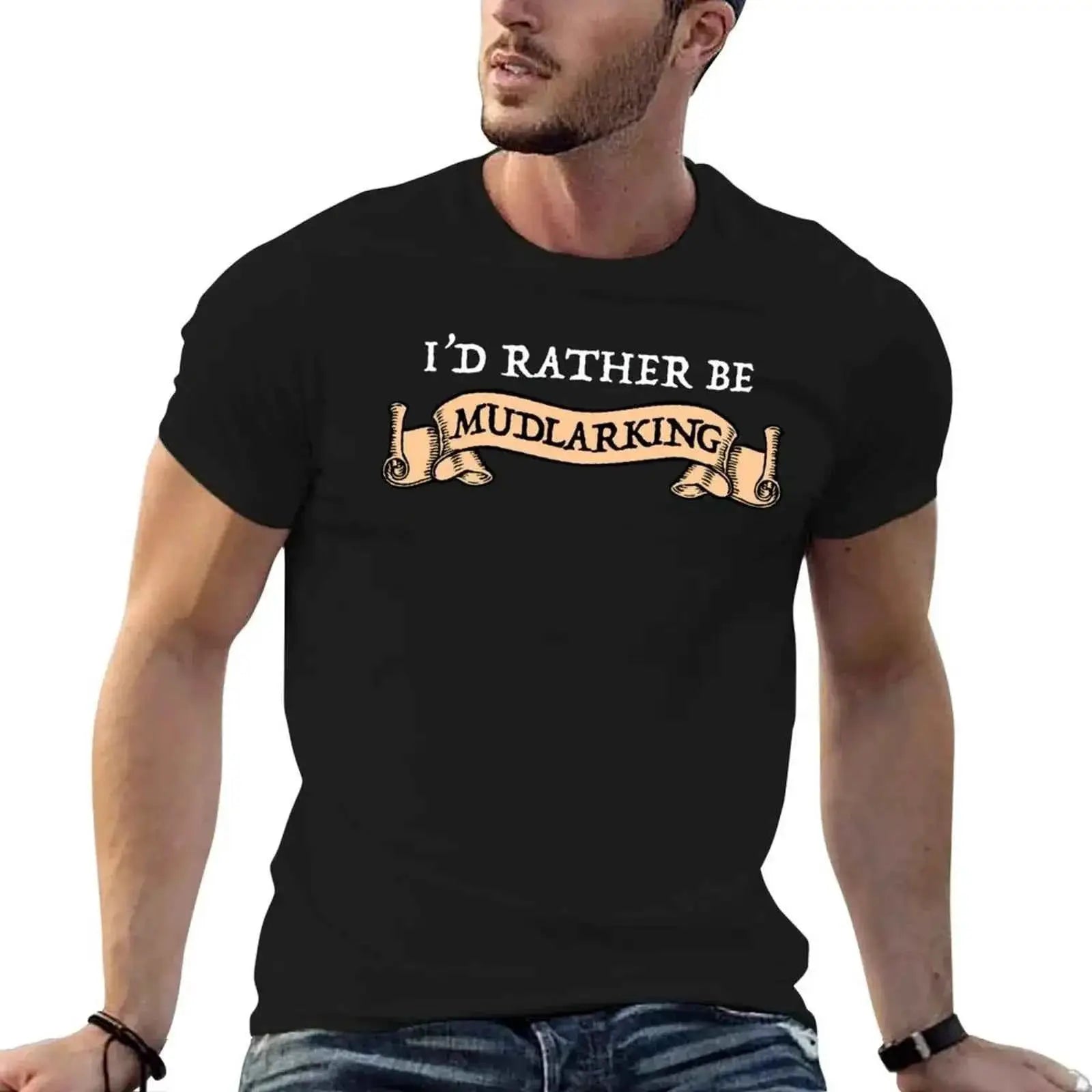 I Would Rather Be Mudlarking Mens V-Neck T Shirt Graphic Tee Cotton Vintage Style Casual Everyday Wear For Men