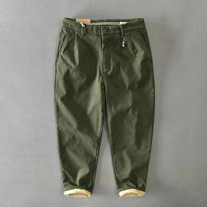 HIQOR Men Cargo Pants Winter 2026 Fleece Warm Khaki Casual Trousers Beading Design Business Pants