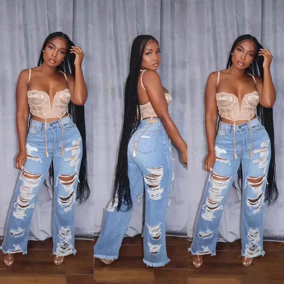 Women's Jeans Long Pants With Elegant Splice Detail For Modern Chic Look TeenStylo