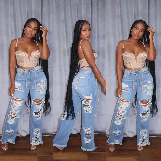 Women's Jeans Long Pants With Elegant Splice Detail For Modern Chic Look TeenStylo