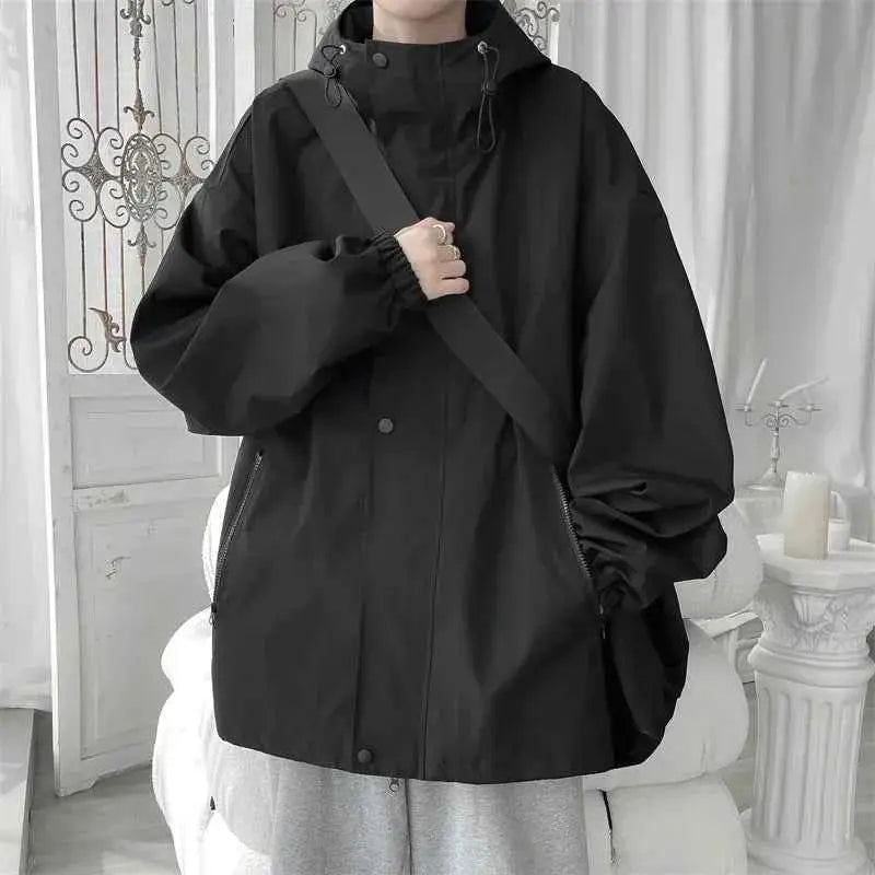 Mens Hooded Jacket Bomber Windbreaker Zipper Coat For Spring And Autumn Loose Cargo Casual Sportswear