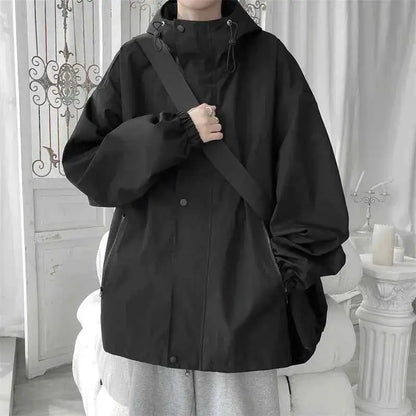 Mens Hooded Jacket Bomber Windbreaker Zipper Coat For Spring And Autumn Loose Cargo Casual Sportswear