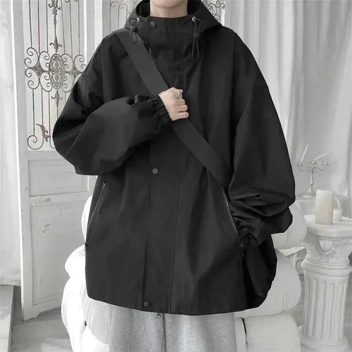 Mens Hooded Jacket Bomber Windbreaker Zipper Coat For Spring And Autumn Loose Cargo Casual Sportswear