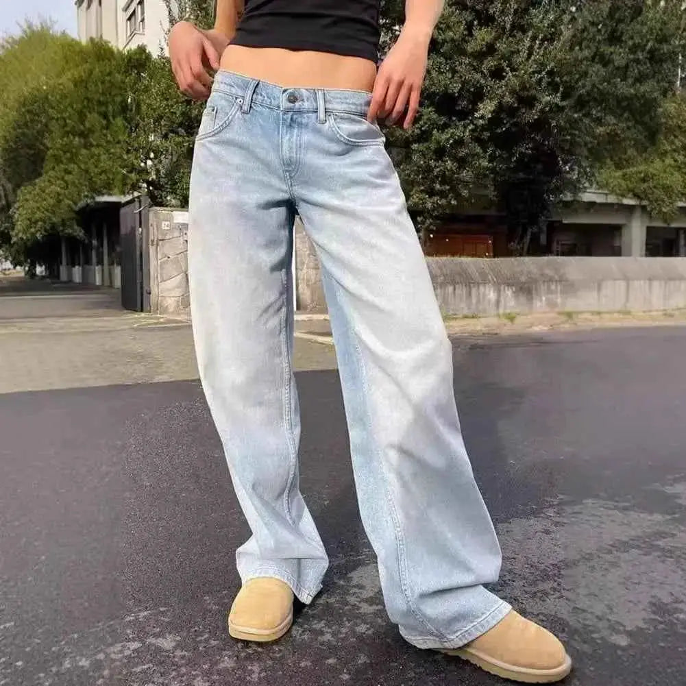 Slim Cut Jeans For Women High Waist Denim Pants With Pockets Stylish Wide Leg And Straight Leg