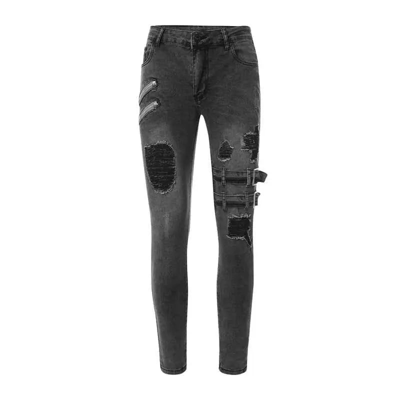 Mens Casual Stretch Cargo Denim Trousers Autumn Techwear Fashion Streetwear Cargo Y2K Skinny Jeans Punk Pants