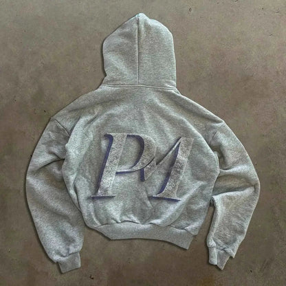 Retro Hip Hop Pattern Streetwear Zipper Hoodie Unisex Oversized Y2K Style Distressed TeenStylo