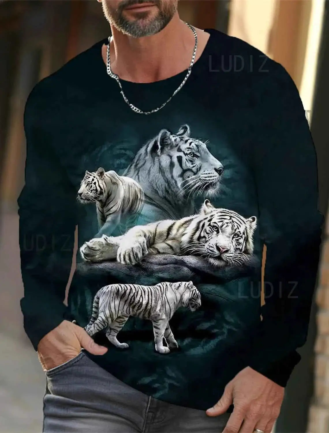 Tiger Graphic Men's Long Sleeve T Shirt 3D Full Printing Streetwear Casual O Neck Top Polyester Fashion