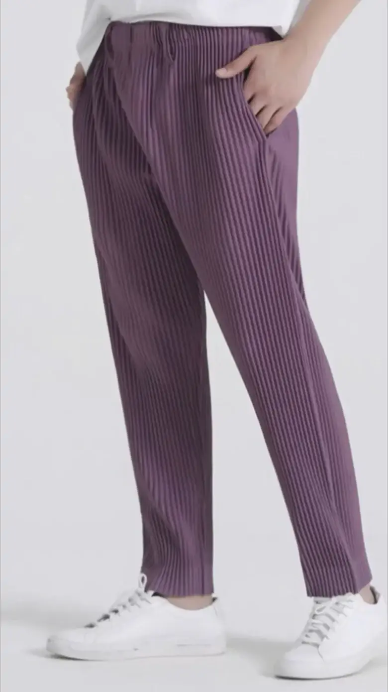 Miyake Pleated Mens Trousers Baggy Straight Fit Casual Japanese Style Pants High Quality Fabric