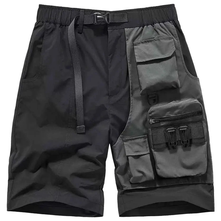 Summer Cargo Shorts Black Techwear Patchwork Streetwear Functional Bottoms For Men