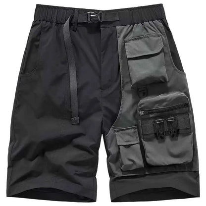 Summer Cargo Shorts Black Techwear Patchwork Streetwear Functional Bottoms For Men