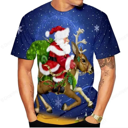Christmas Santa Claus 3D Print T Shirt For Men Casual Short Sleeve O Neck Oversized Tee