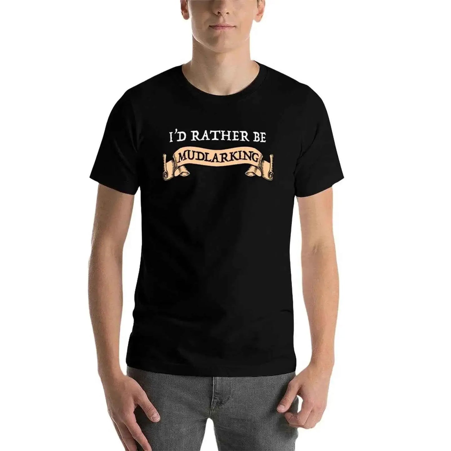 I Would Rather Be Mudlarking Mens V-Neck T Shirt Graphic Tee Cotton Vintage Style Casual Everyday Wear For Men