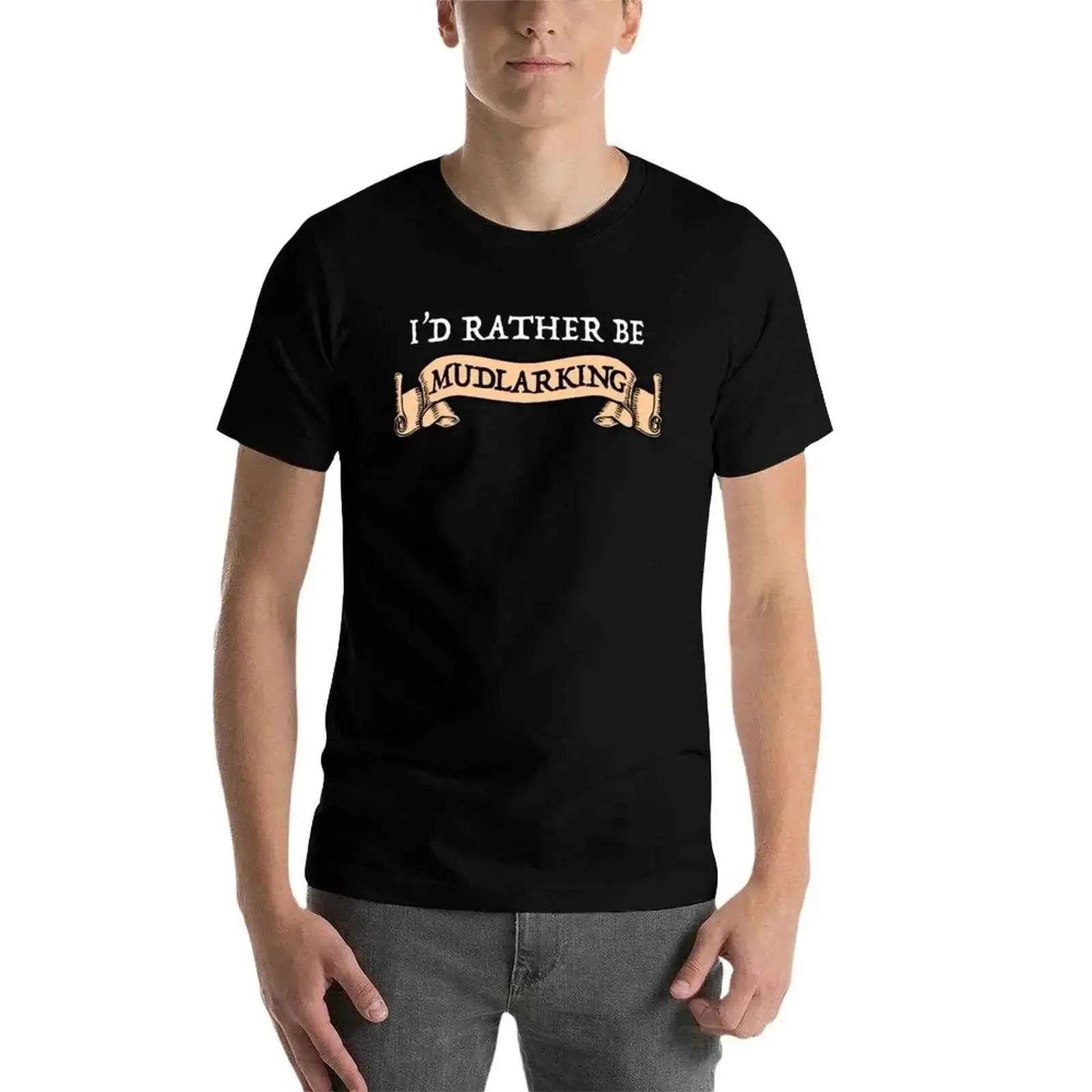 I Would Rather Be Mudlarking Mens V-Neck T Shirt Graphic Tee Cotton Vintage Style Casual Everyday Wear For Men