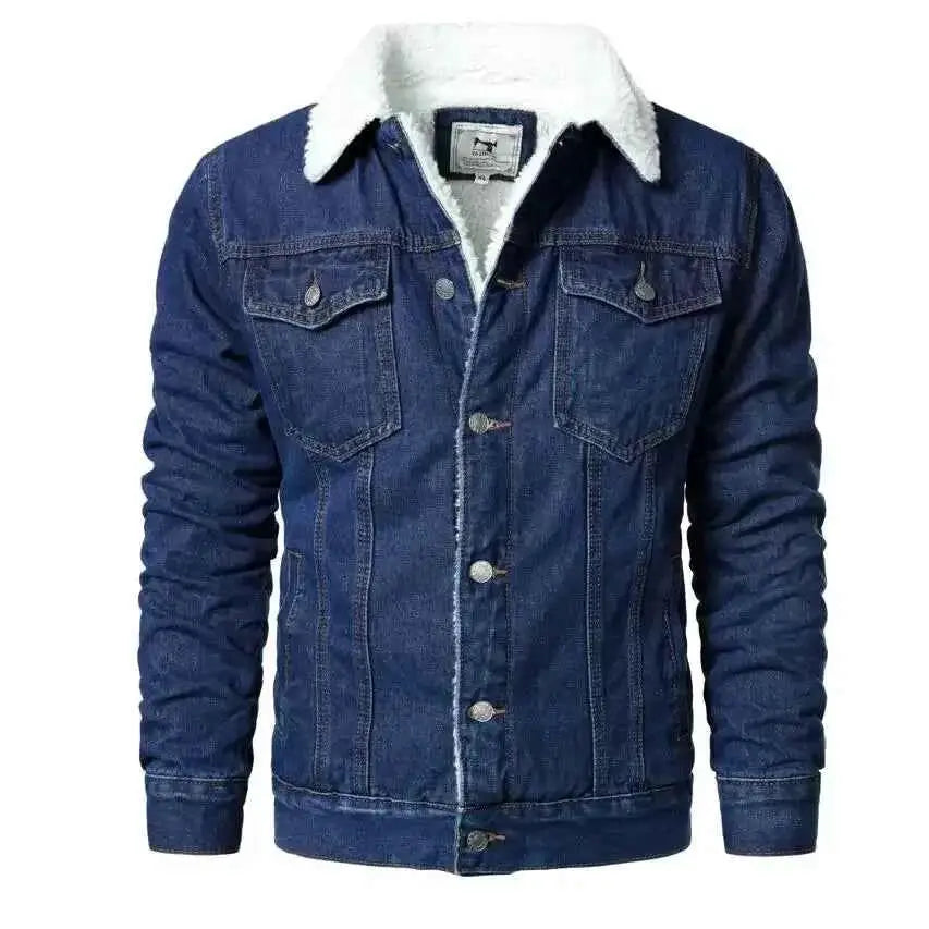 Men's Light Blue Denim Jacket Slim Casual Winter Jacket High Quality Thick Warm Sizes XS Through 6XL