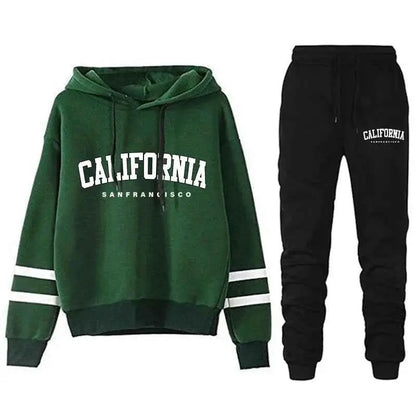 California Womens Tracksuit Set Casual Striped Hooded Sweatshirt and Pants Versatile Streetwear S to 3XL