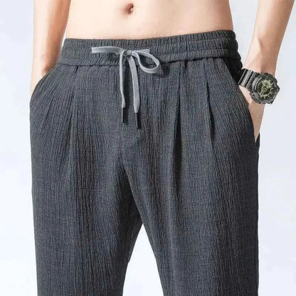 Summer Ninth Ultra Thin Ice Silk Pants For Men Loose Cotton Linen Casual Straight Harem Style