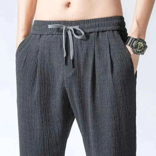 Summer Ninth Ultra Thin Ice Silk Pants For Men Loose Cotton Linen Casual Straight Harem Style