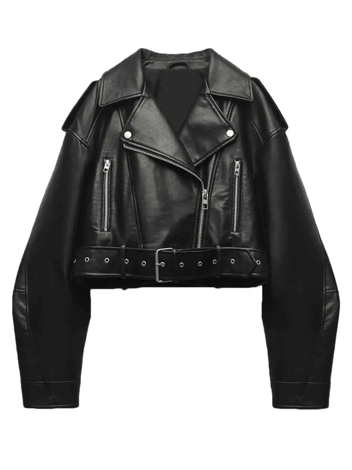 Fitaylor Women Faux PU Leather Jacket With Lapel Zipper Short Motorcycle Style Coat For Casual High Street Fashion
