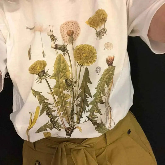 Dandelion Botanical Graphic Tee Hiking Shirt Cotton Short Sleeve Oversized Tee Women Clothing Harajuku Style