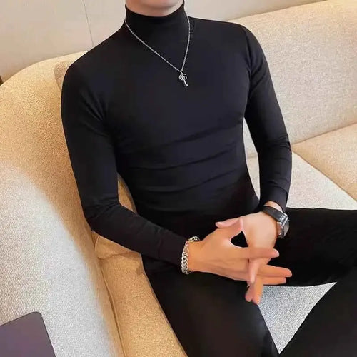Men's Turtleneck Long Sleeve T Shirts Autumn Winter 2025 Slim Fit Casual Basic Tee Shirt Homme 5XL