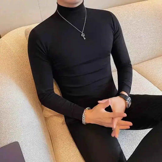 Men's Turtleneck Long Sleeve T Shirts Autumn Winter 2025 Slim Fit Casual Basic Tee Shirt Homme 5XL
