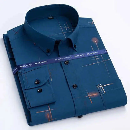 Men's Non Iron Slim Fit Plaid Dress Shirt For Business Casual Polyester Spandex Blend Spring Autumn
