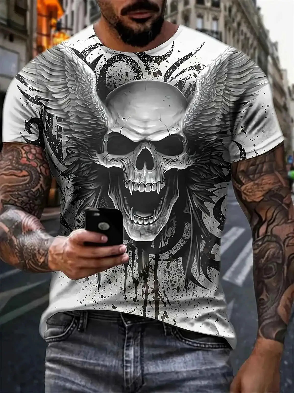 Mens Punk Skull 3D Print T Shirt Short Sleeve Graphic Tee For Summer Fashion Outdoor Streetwear