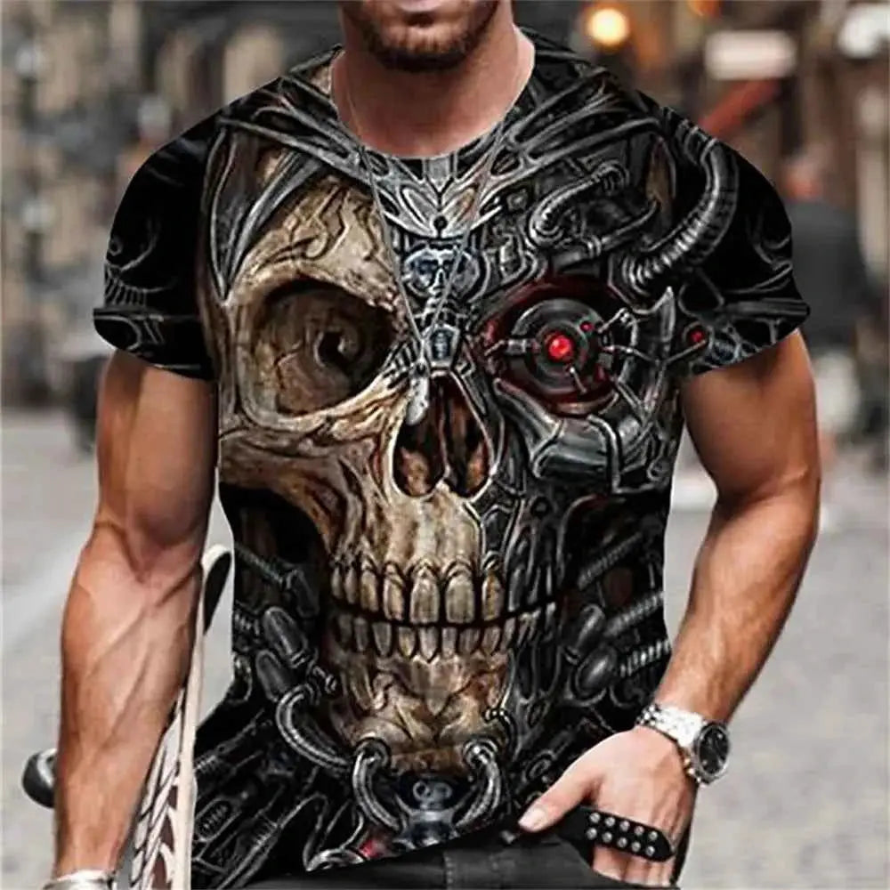 Mens T Shirt For Men Skull Graphic Horror Print Tops Short Sleeve Fashion Casual Oversized Tee Street Clothing