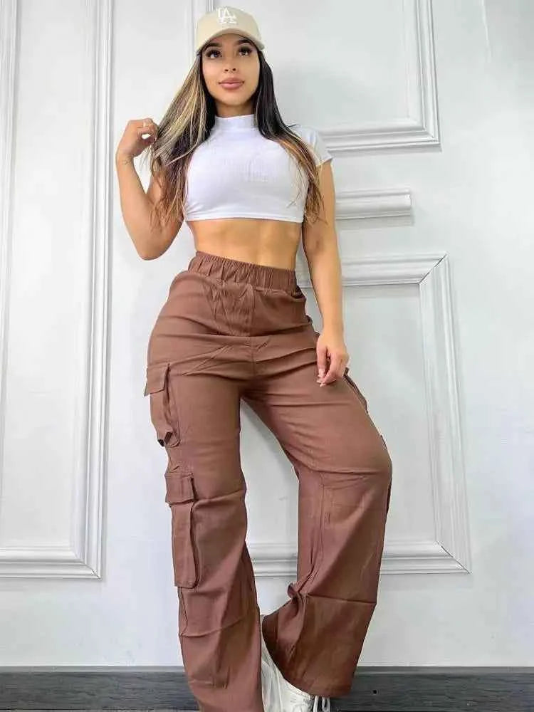 New Women Cargo Pants High Waist Straight Leg Baggy Trousers Wide Leg Vintage Y2K Streetwear With Pockets