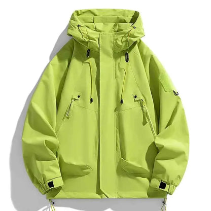 Men's Windbreaker Hooded Jacket Waterproof Softshell Zipper Coat Cargo Pockets Black For Outdoor Hiking Camping
