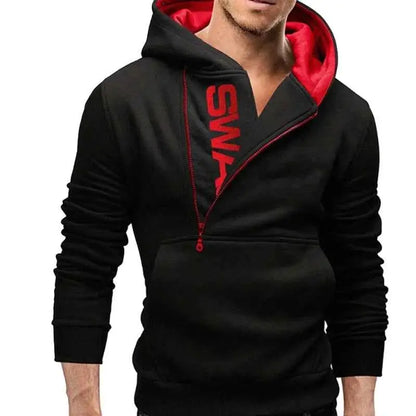 Mens Hooded Sweatshirt Pullover Casual Long Sleeve Jacket Available In Red Blue Grey Black Sizes S Through 4XL