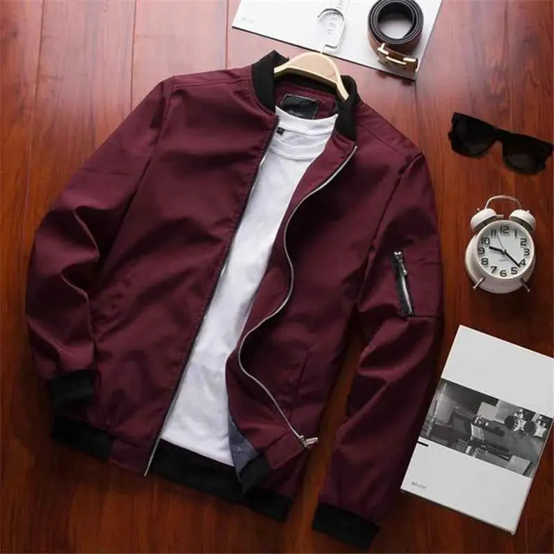 Mens Slim Fit Baseball Style Bomber Jacket Windbreaker With Zip Long Sleeve Outerwear Brand Clothing