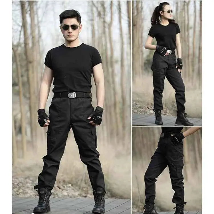 Black Utility Cargo Sweatpants With Multiple Pockets Durable Work Trousers For Outdoor Sports And Daily Casual Wear