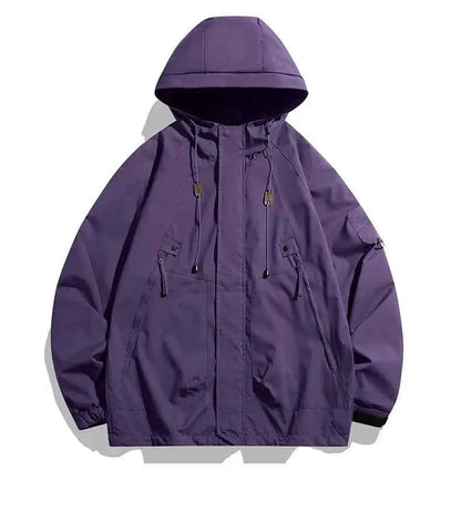 Men's Windbreaker Hooded Jacket Waterproof Softshell Zipper Coat Cargo Pockets Black For Outdoor Hiking Camping