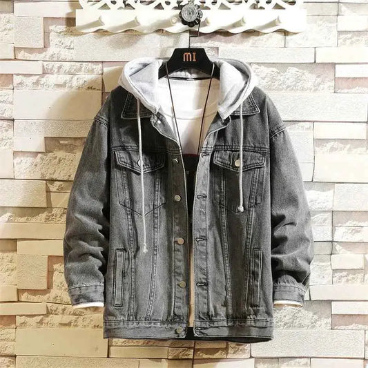 2026 New Mens Denim Jacket Hooded Loose Fit Cotton Outerwear Coat Solid Denim For Casual Streetwear Plus Size 5XL