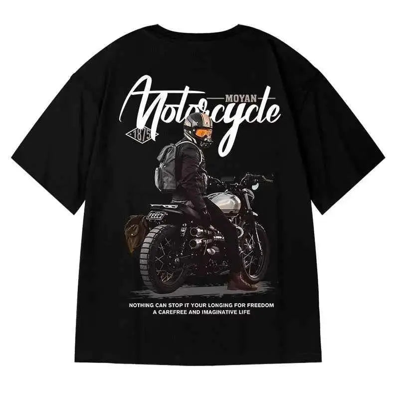 Size 8XL Men Casual T Shirt American Vintage Motorcycle Print Tee Loose Fit Large Top