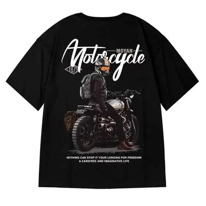 Size 8XL Men Casual T Shirt American Vintage Motorcycle Print Tee Loose Fit Large Top