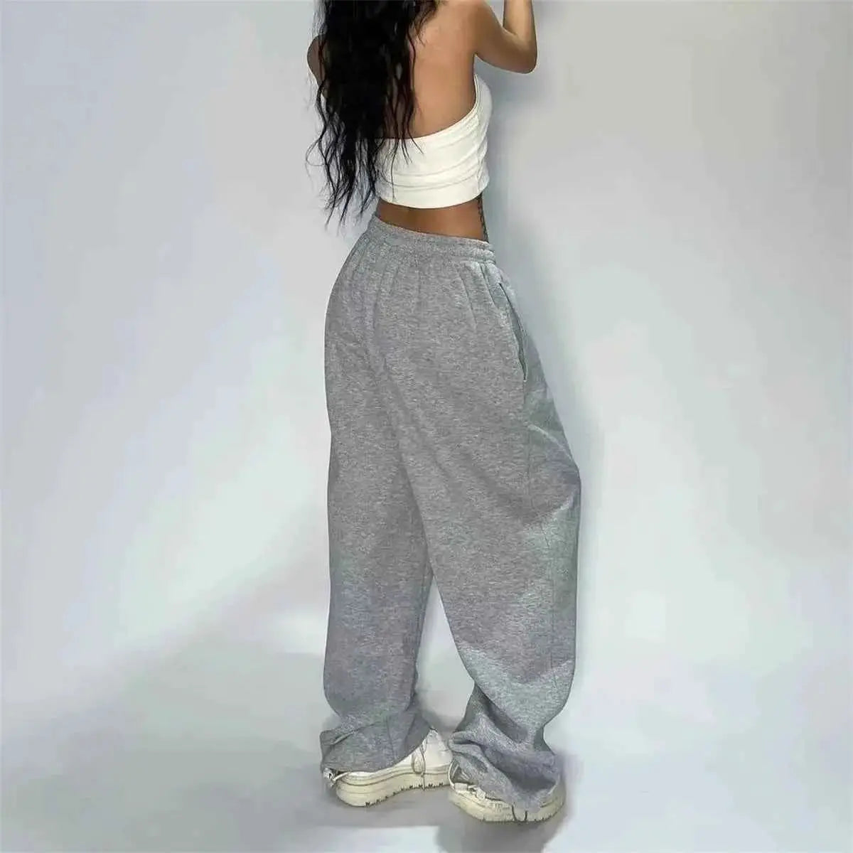Solid Loose Sweatpants For Women Wide Leg Y2K American Retro Hip Hop Joggers Baggy Trousers Streetwear