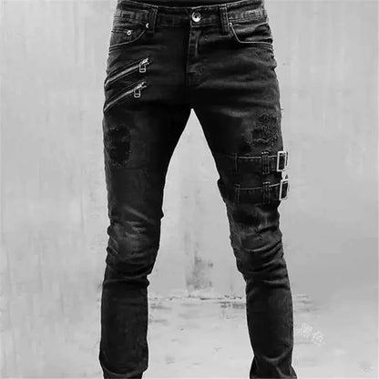 Mens Casual Stretch Cargo Denim Trousers Autumn Techwear Fashion Streetwear Cargo Y2K Skinny Jeans Punk Pants