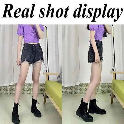 Lucyever Summer Denim Shorts Women Korean Fashion Ripped High Waist Wide Leg Casual Streetwear Jeans