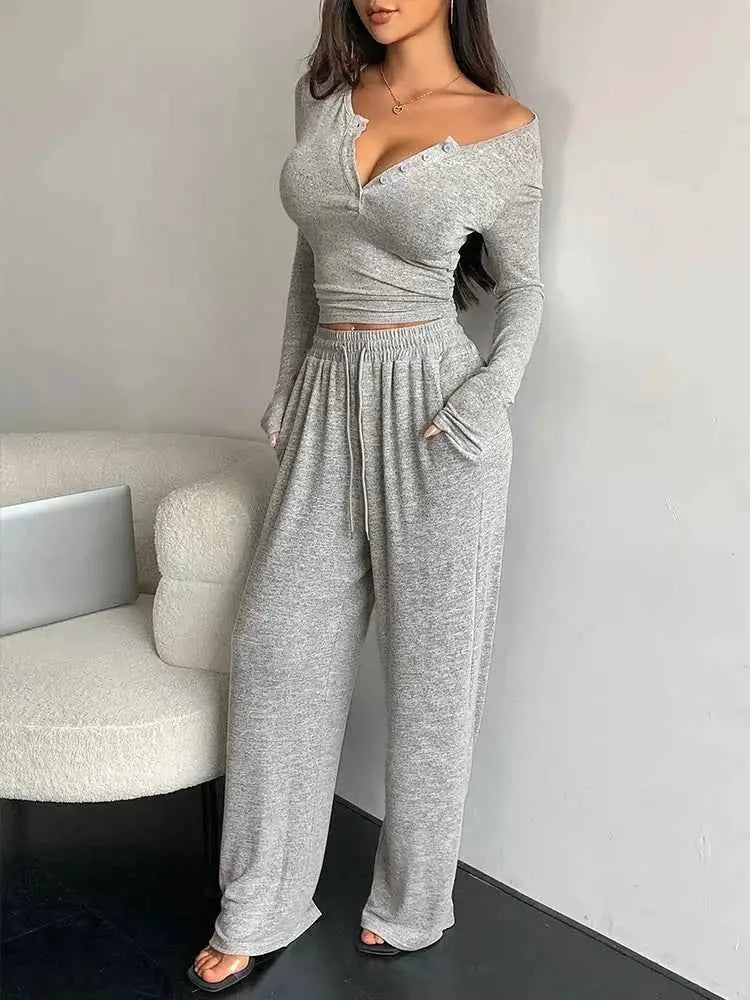 Aynaray 2025 Women Winter Spring Solid Sweatsuit Set Two Piece Tracksuit Pant Set For Women