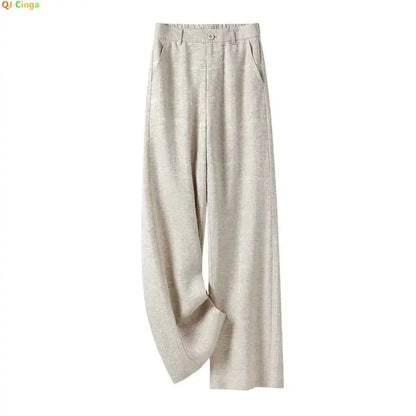 Womens Beige Stretch Wide Leg Pants For Casual Everyday Office Wear All Day Comfort TeenStylo