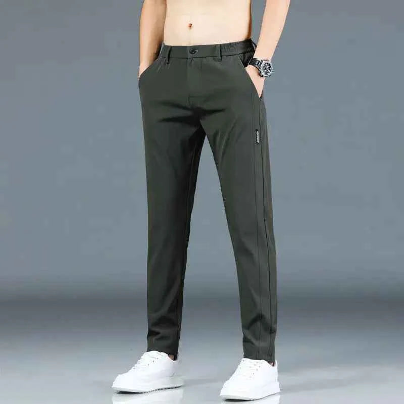 Summer Mens Casual Pants Slim Fit Trousers With Elastic Waist Lightweight Cool 28 To 38 Green Grey
