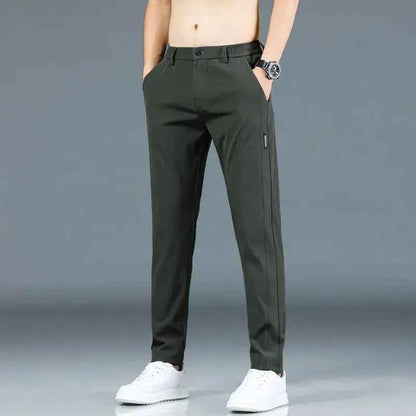Summer Mens Casual Pants Slim Fit Trousers With Elastic Waist Lightweight Cool 28 To 38 Green Grey