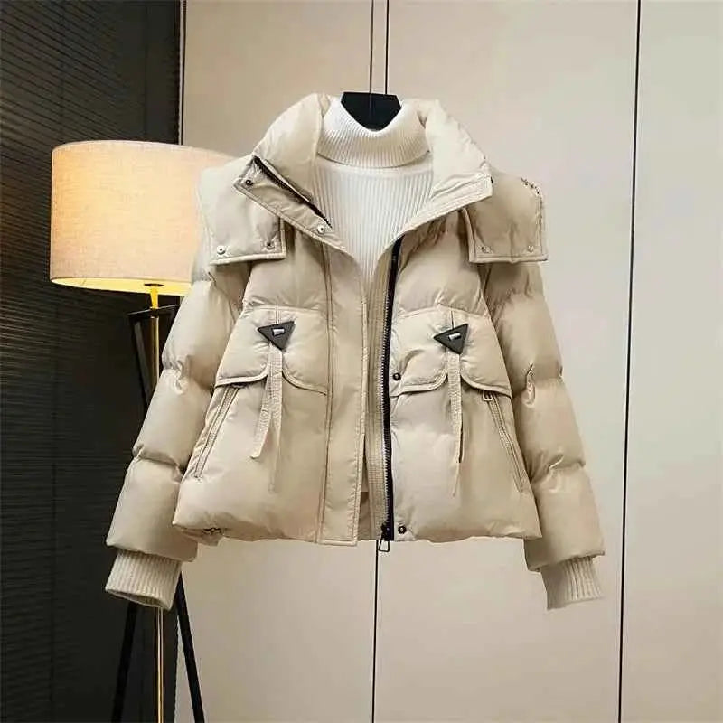 Hooded Short Solid Color Down Cotton Padded Jacket For Teens By TeenStylo Warm Lightweight Outdoor Coat