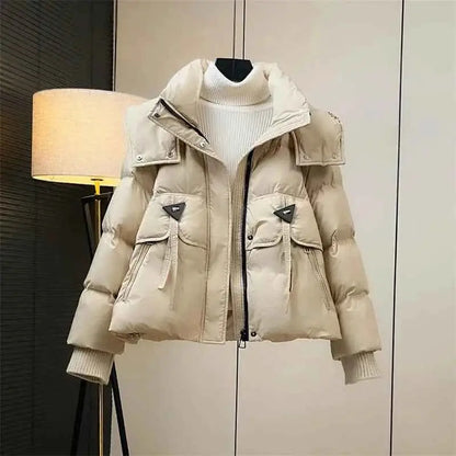 Hooded Short Solid Color Down Cotton Padded Jacket For Teens By TeenStylo Warm Lightweight Outdoor Coat