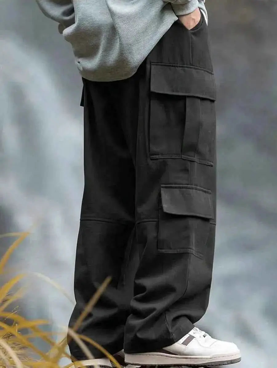 Men Cargo Pants With Patch Pockets Multi Pocket Outdoor Utility Baggy Work Urban Trousers